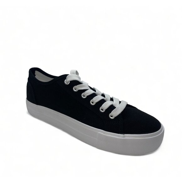 Women's casual sneakers in black canvas with white laces and soles, Size 10, New - Picture 5 of 8